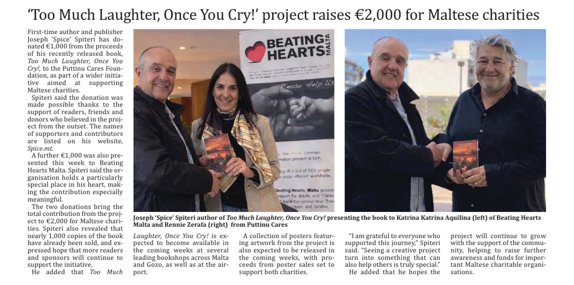 The Malta Independent article featuring Too Much Laughter, Once You Cry